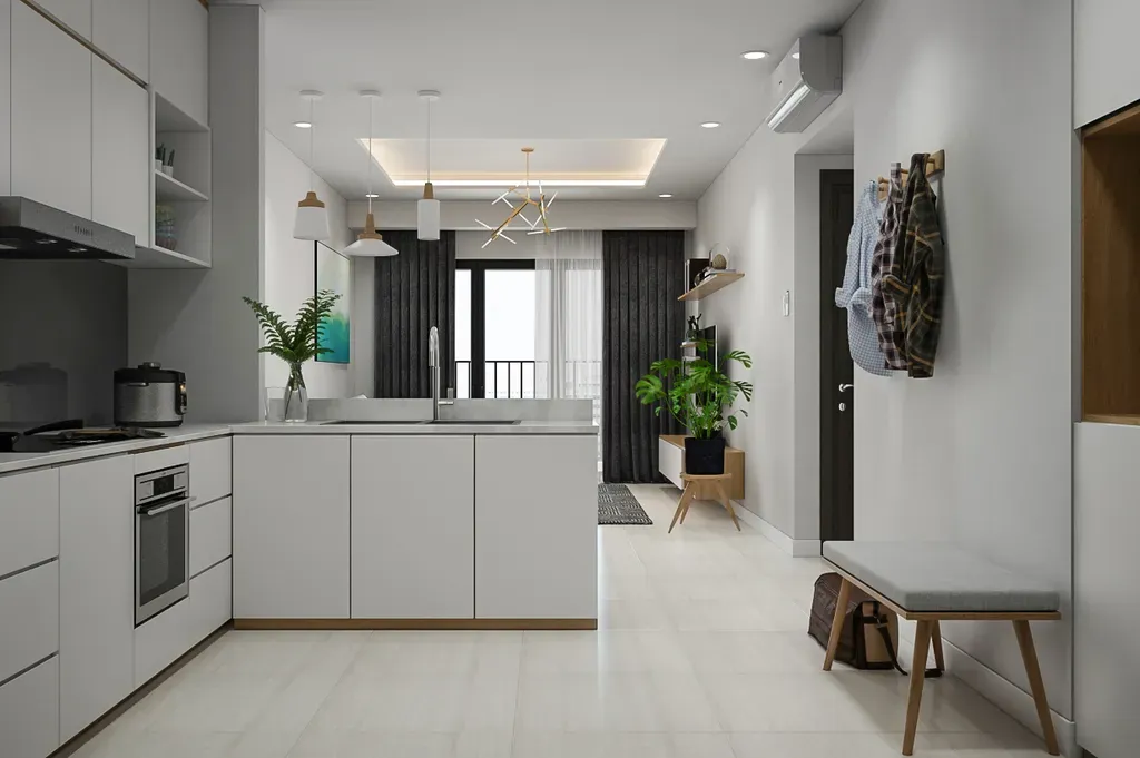 Phòng bếp, Lối vào - Căn hộ Gold View Quận 4 - Phong cách Scandinavian | Space T