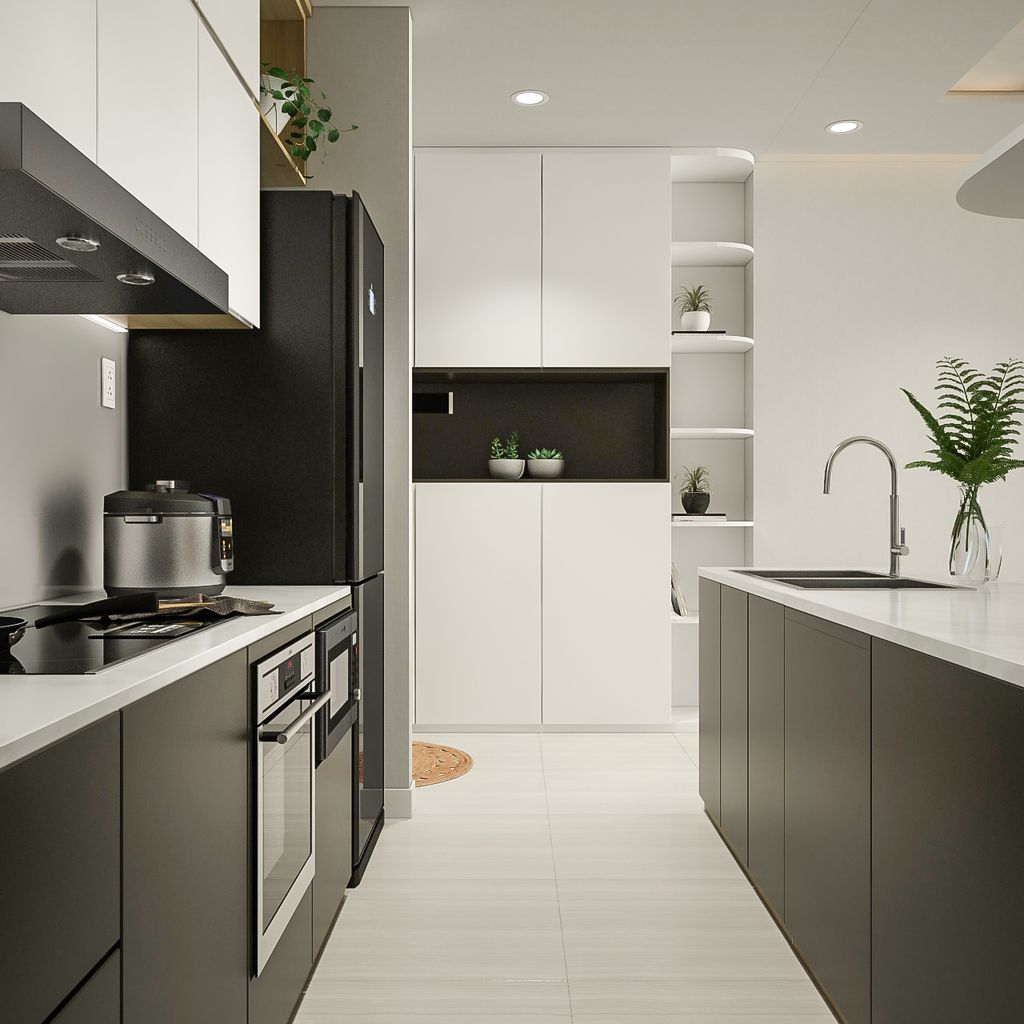 Phòng bếp, Lối vào - Căn hộ The Tresor Quận 4 - Phong cách Modern + Minimalist  | Space T