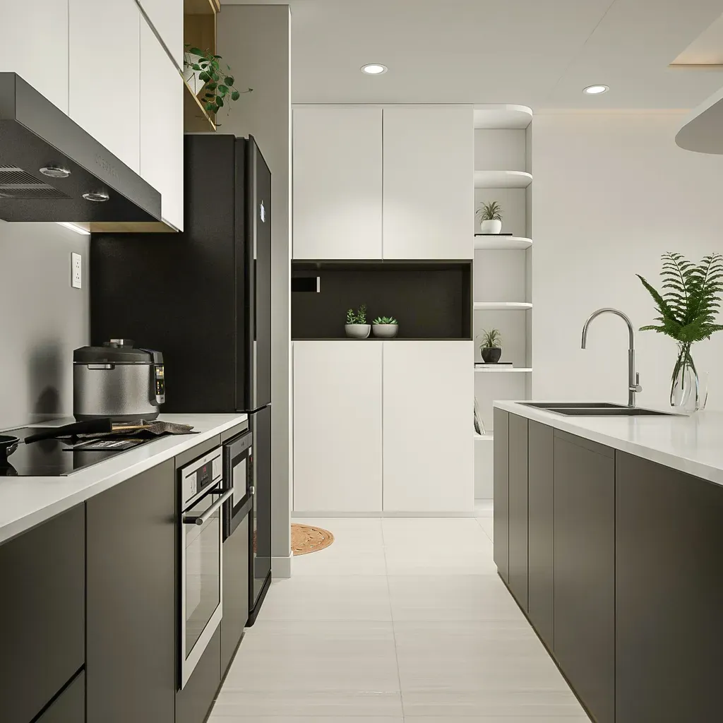 Phòng bếp, Lối vào - Căn hộ The Tresor Quận 4 - Phong cách Modern + Minimalist | Space T