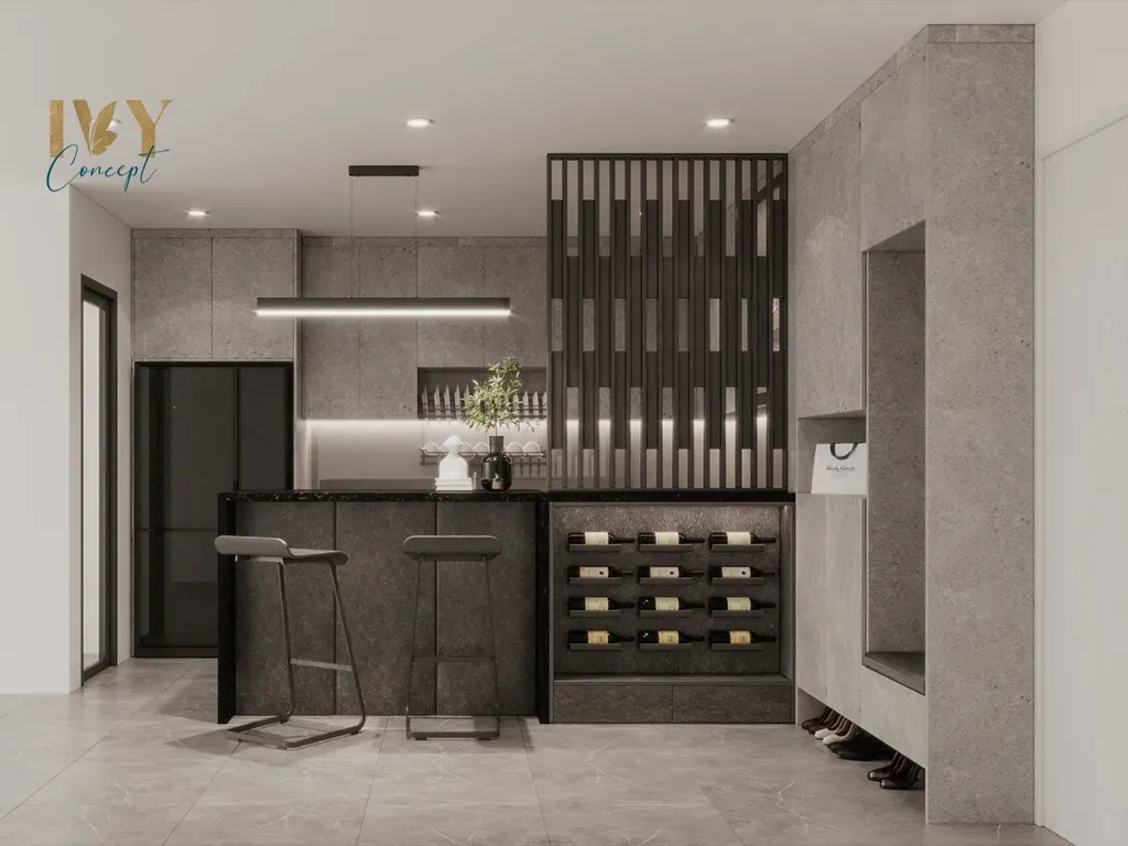 Phòng bếp, Lối vào - Căn hộ PetroVietnam Landmark - Phong cách Minimalist | Space T