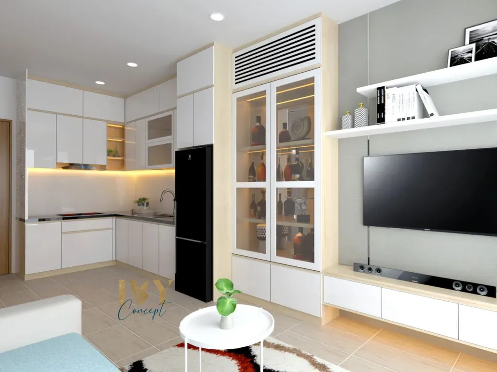 Phòng khách, Phòng bếp - Căn hộ Vinhomes Grand Park - Phong cách Scandinavian + Modern | Space T