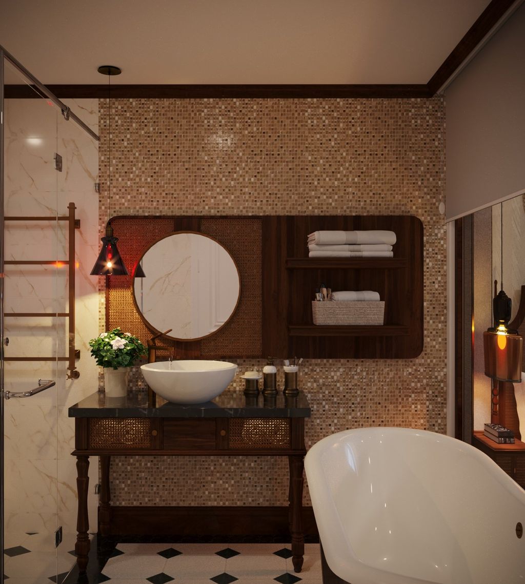 Phòng tắm - Phòng ngủ Nhà phố Nguyễn Trãi Quận 5 - Phong cách Indochine  | Space T