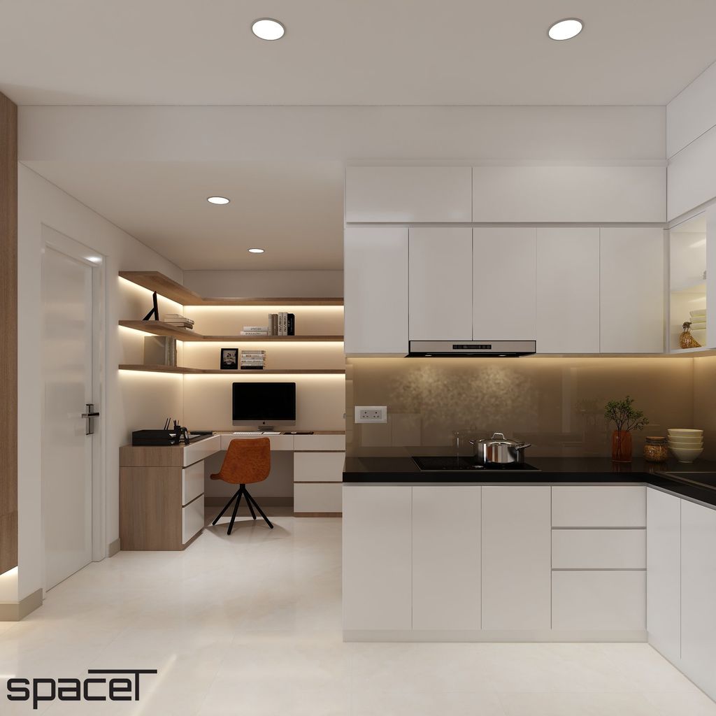 Phòng bếp, Phòng làm việc - Căn hộ chung cư Ricca Quận 9 - Phong cách Modern  | Space T