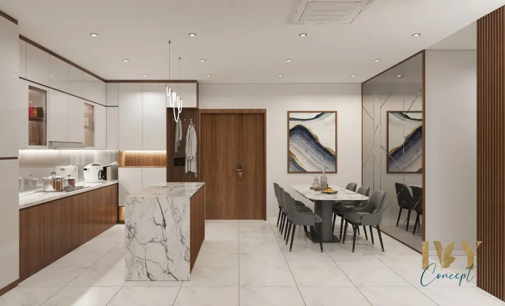 Phòng bếp, Phòng ăn - Căn hộ 2PN Petro Landmark Quận 2 - Phong cách Modern | Space T