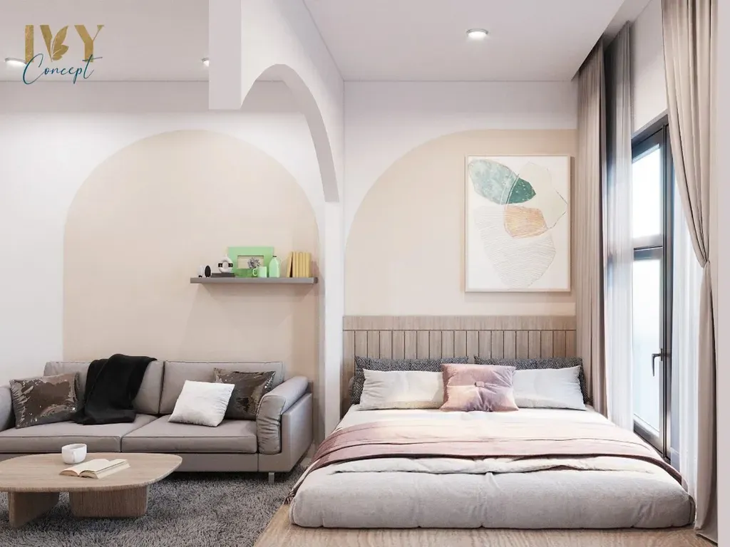 Phòng ngủ, Phòng khách - Căn hộ studio Vinhomes Quận 9 - Phong cách Japandi | Space T