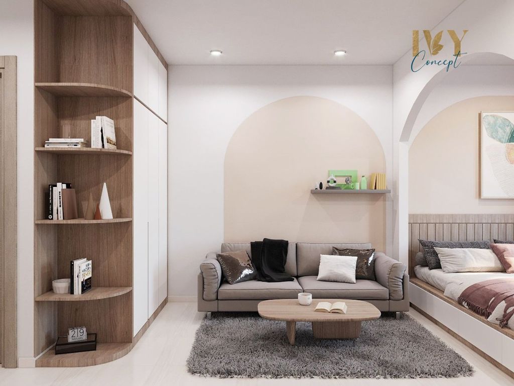 Phòng khách - Căn hộ studio Vinhomes Quận 9 - Phong cách Japandi  | Space T