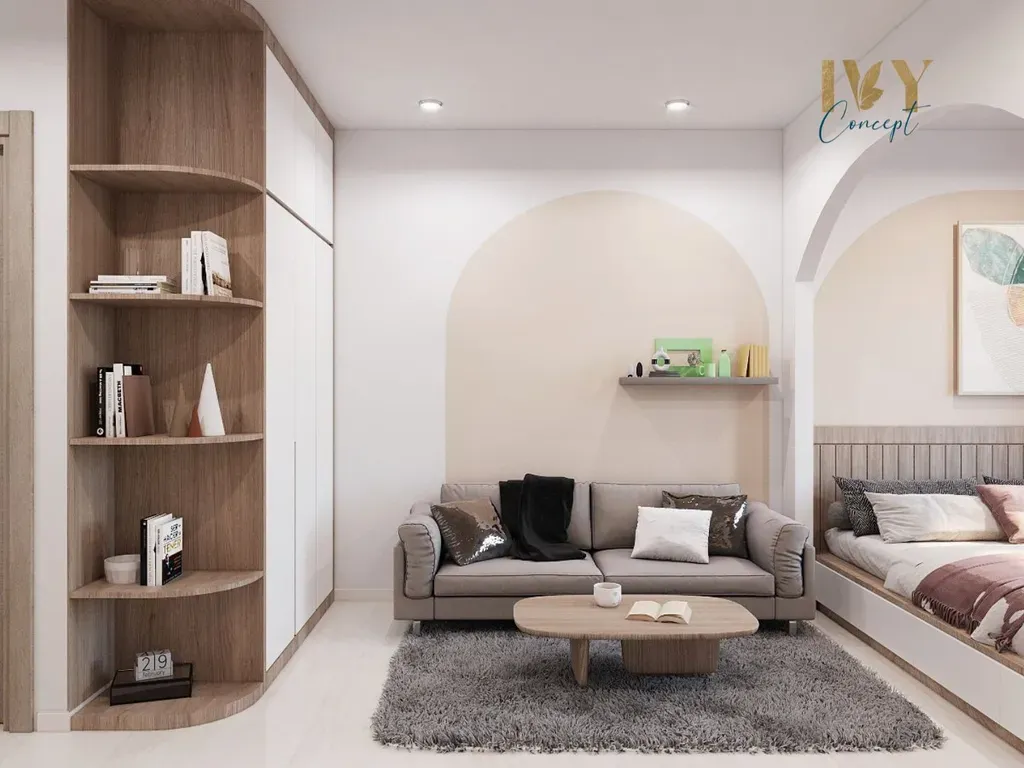 Phòng khách - Căn hộ studio Vinhomes Quận 9 - Phong cách Japandi | Space T