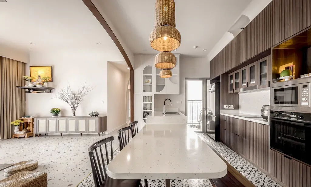 Phòng bếp, Phòng ăn - Căn hộ Palm Heights Quận 2 - Phong cách Indochine | Space T