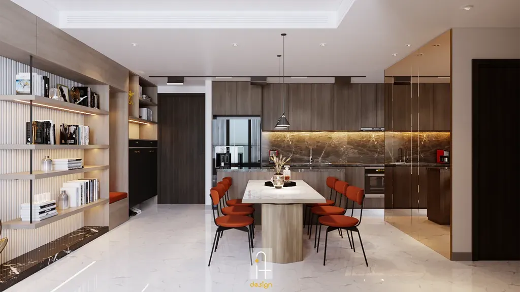 Phòng bếp, Phòng ăn - Căn hộ 2PN Empire City - Phong cách Modern | Space T