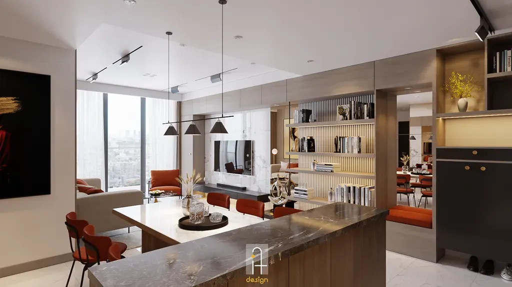 Phòng bếp, Phòng ăn - Căn hộ 2PN Empire City - Phong cách Modern | Space T