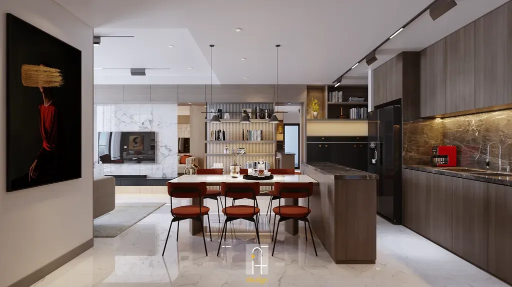 Phòng bếp, Phòng ăn - Căn hộ 2PN Empire City - Phong cách Modern | Space T