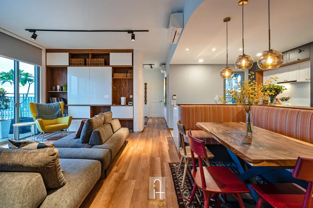 Phòng khách, Phòng ăn - Căn hộ Palm Heights Quận 2 - Phong cách Bohemian + Modern | Space T
