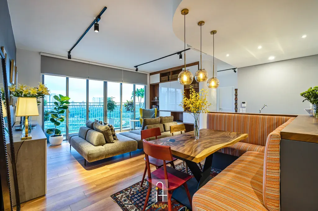 Phòng khách, Phòng ăn - Căn hộ Palm Heights Quận 2 - Phong cách Bohemian + Modern | Space T