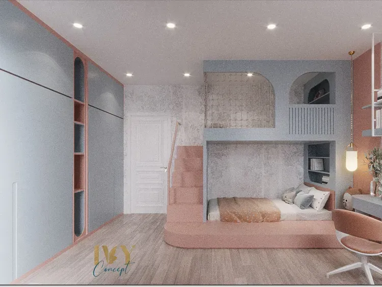 Phòng ngủ - Phòng ngủ kết hợp làm việc Nhà phố Biên Hòa - Phong cách Color Block  | Space T