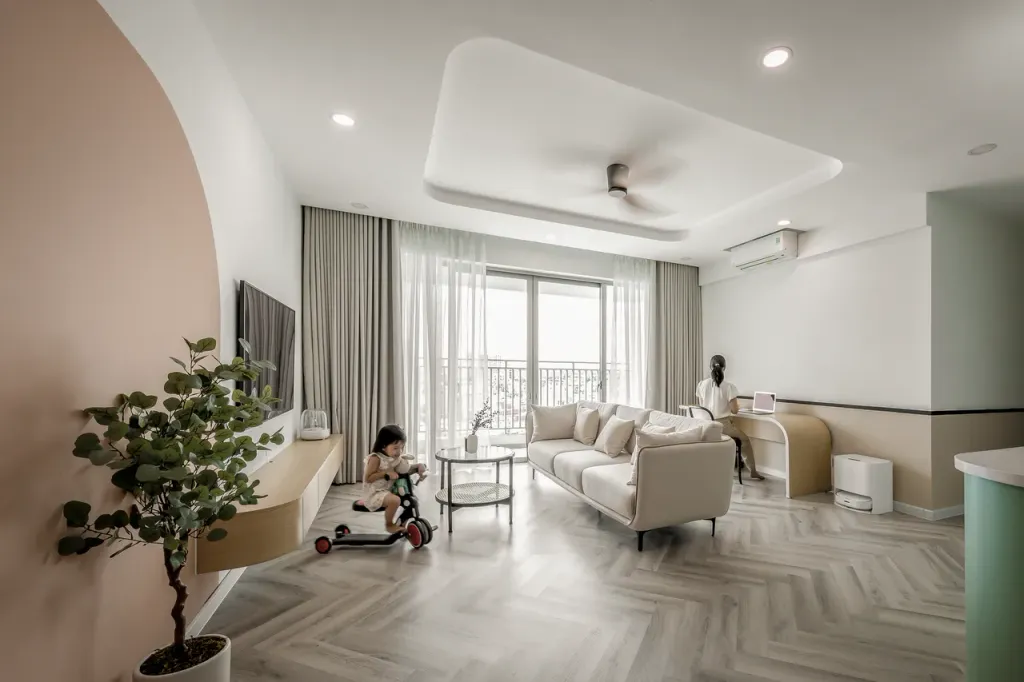 Phòng khách - Căn hộ The Riviera Point Quận 7 - Phong cách Minimalist + Color Block  | Space T