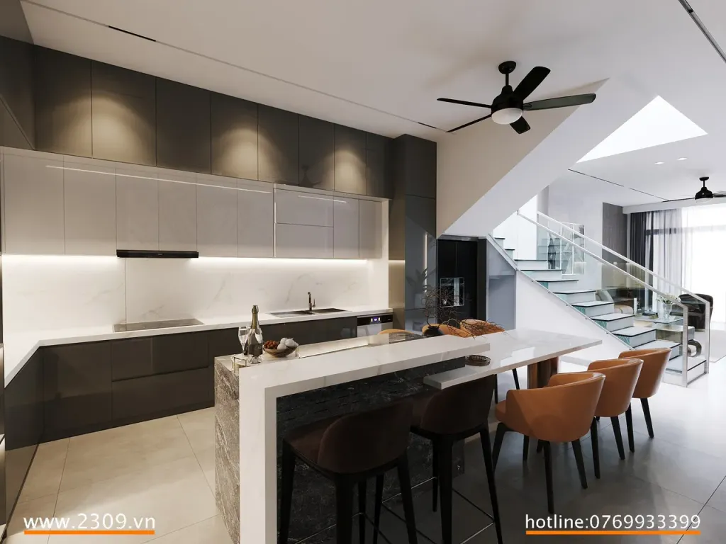 Phòng bếp - Nhà phố Him Lam Phú Đông - Phong cách Modern  | Space T