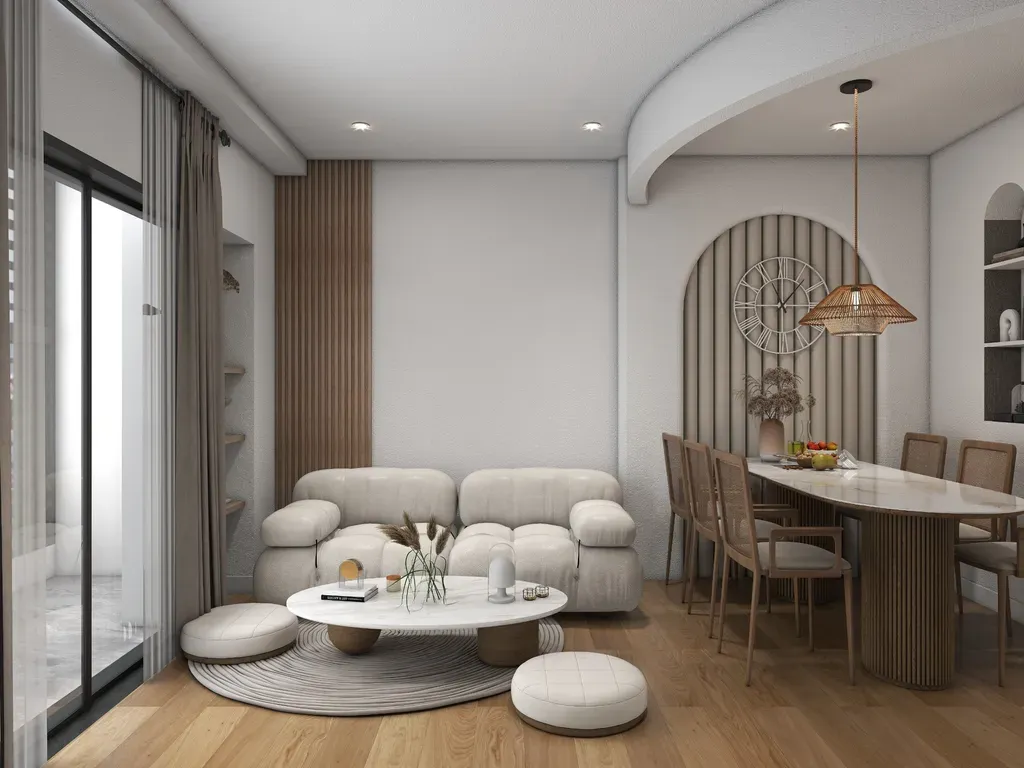 Phòng khách - Concept Căn hộ chung cư Bình Thạnh 75m2 - Phong cách Japandi  | Space T