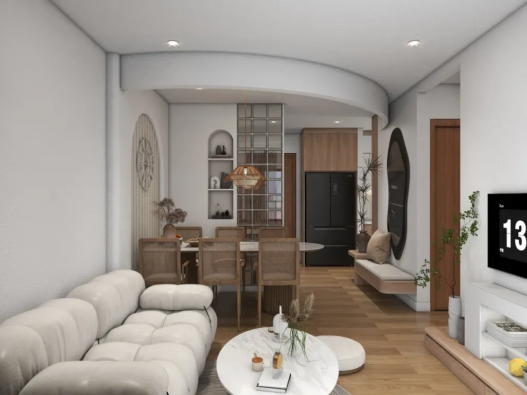Phòng khách - Concept Căn hộ chung cư Bình Thạnh 75m2 - Phong cách Japandi  | Space T