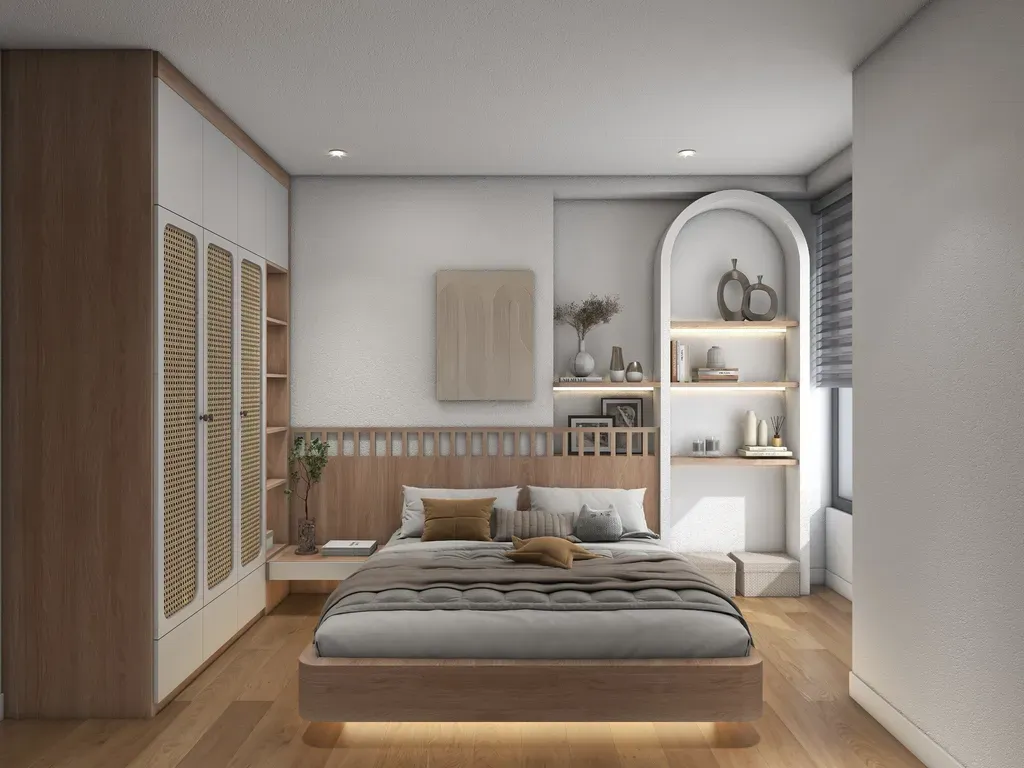 Phòng ngủ - Concept Căn hộ chung cư Bình Thạnh 75m2 - Phong cách Japandi  | Space T