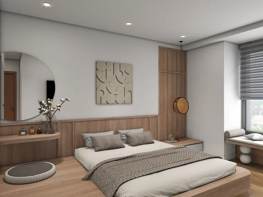 Phòng ngủ - Concept Căn hộ chung cư Bình Thạnh 75m2 - Phong cách Japandi  | Space T