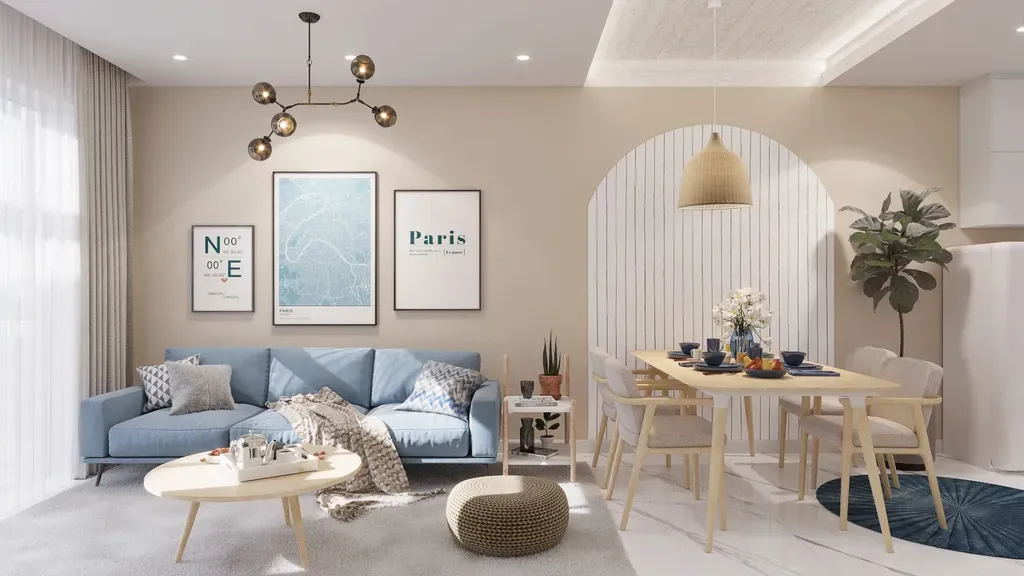 Phòng khách - Concept căn hộ theo Phong cách Scandinavian & Nautica Blue  | Space T