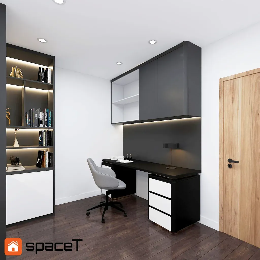 Phòng khách, Phòng ăn, Phòng làm việc - Concept nội thất Nhà phố Quận 4 - Phong cách Modern | Space T