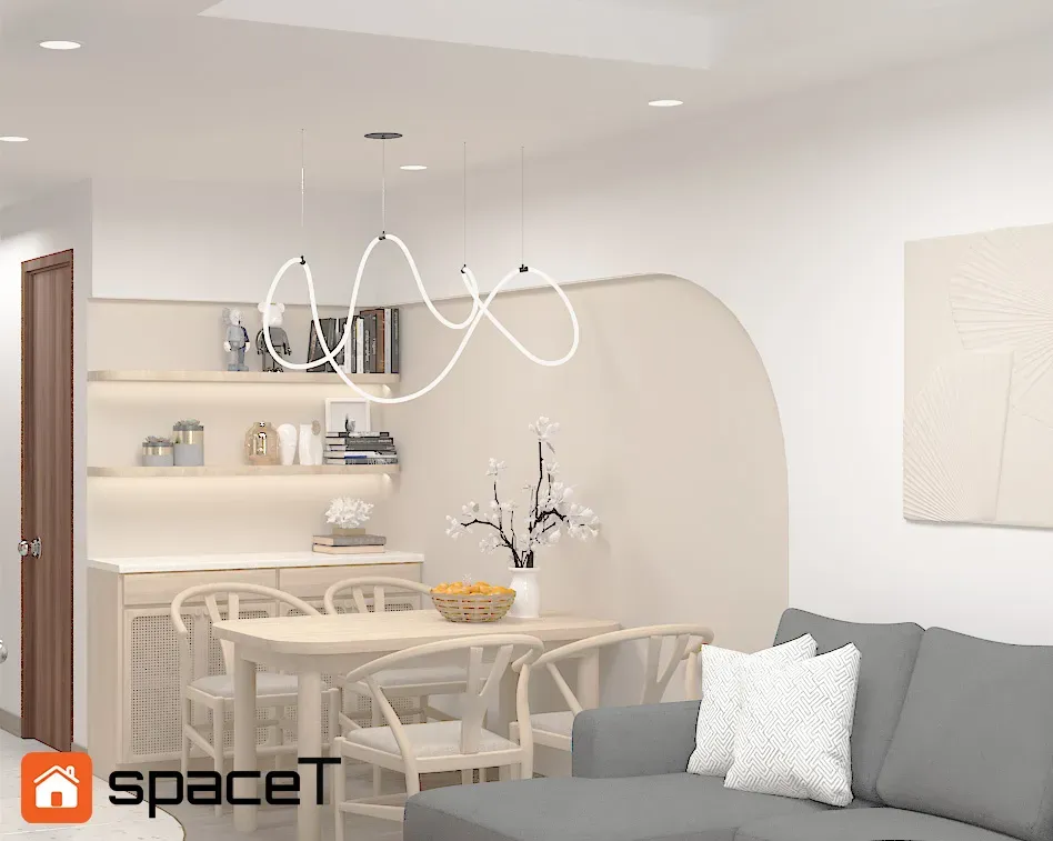 Phòng khách, Phòng ăn - Concept nội thất Căn hộ Samsora Riverside - Phong cách Japandi | Space T