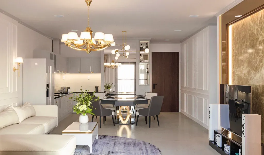 Phòng khách, Phòng ăn - Concept nội thất Căn hộ II Sora Bình Dương - Phong cách Neo Classic | Space T
