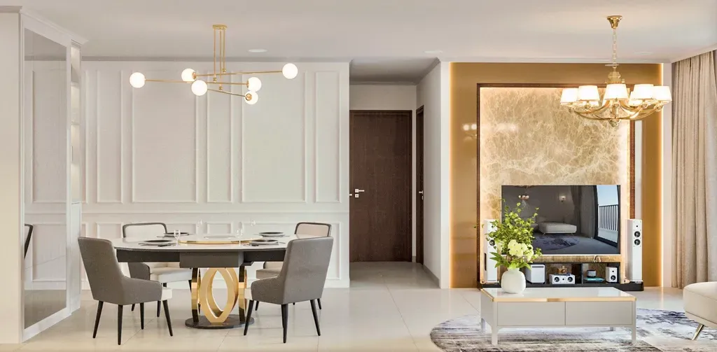 Phòng khách, Phòng ăn - Concept nội thất Căn hộ II Sora Bình Dương - Phong cách Neo Classic | Space T