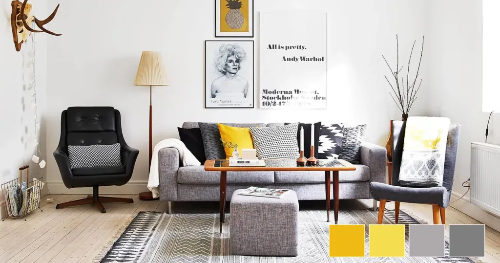 15 kiểu phối cặp màu vàng và xám “hot trend” cho phòng khách
