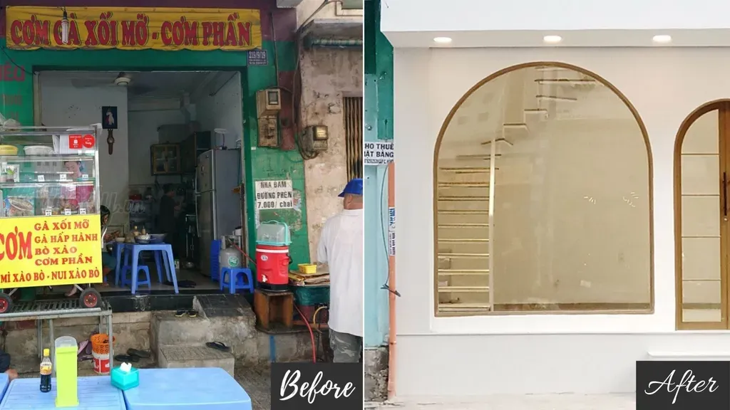 Mặt tiền - “Hô biến” quán cơm cũ nát thành nhà xinh xắn nổi bật giữa phố | Space T