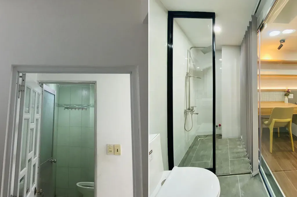 Phòng tắm - Cải tạo nhà 44m2 từ 2 tầng: sửa 1 tầng thành tầng lửng, giải phóng không gian | Space T