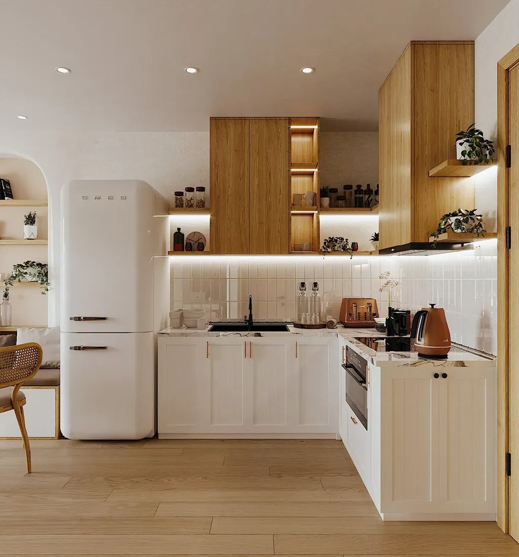 Phòng bếp - Căn hộ phong cách Hiện đại kết hợp Farmhouse mộc mạc, ấn tượng | Space T