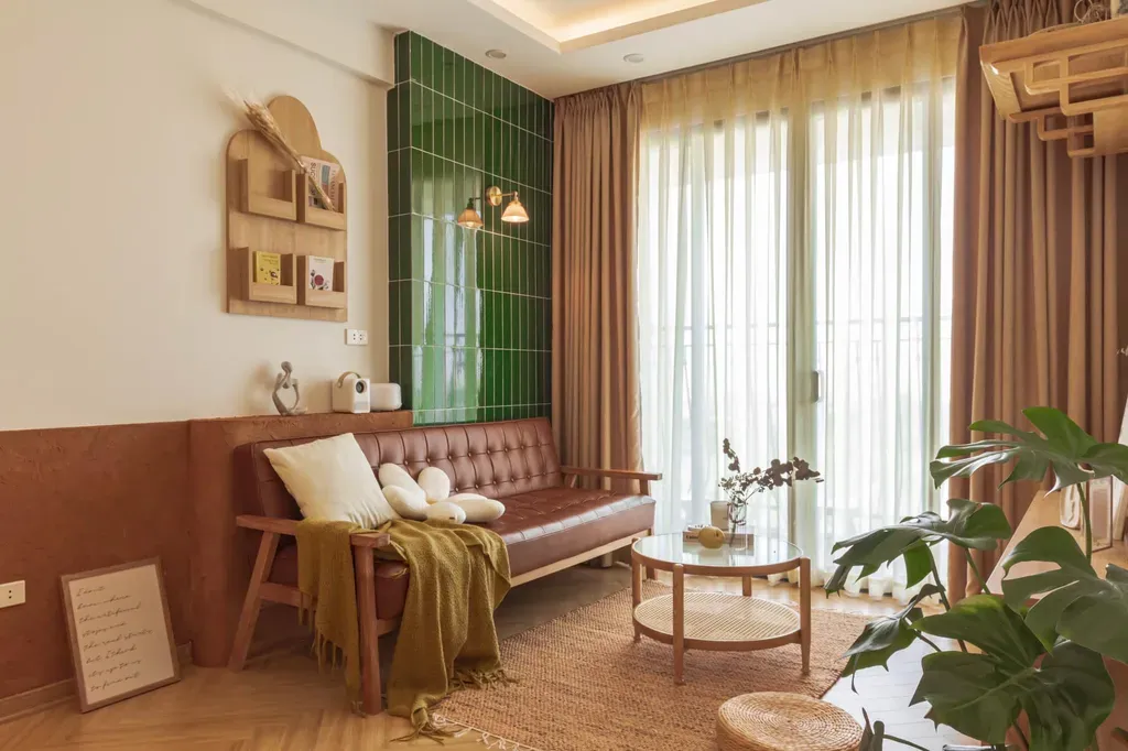 Phòng khách - Câu chuyện tổ ấm đầu tiên màu cam cháy và xanh rêu | Space T