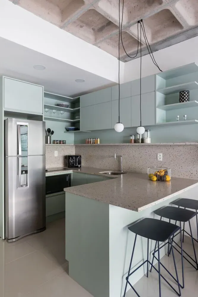 Phòng bếp - Căn hộ màu xanh mint đẹp mắt với không gian ban công rộng rãi  | Space T