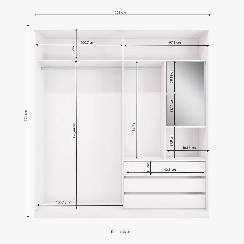 Kích thước của tủ quần áo tùy thuộc vào mẫu mã, thường dao động khoảng từ 140 x 200 x 40cm