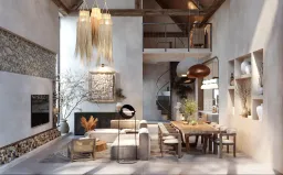 Phòng khách, Phòng ăn - Villa tại Đắk Lắk - Phong cách Wabi Sabi 
