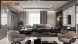 Phòng khách - Nhà phố 80m2 tại Thủ Đức - Phong cách Modern 