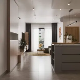 Phòng khách, Lối vào - Căn hộ Midtown (The Peak) - Phong cách Modern 