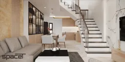 Phòng khách, Phòng bếp, Phòng ăn, Cầu thang - Nhà phố Quận Gò Vấp - Phong cách Modern 