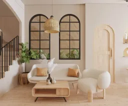 Phòng khách - Nhà phố Nguyễn Kiệm Gò Vấp - Phong cách Wabi Sabi 
