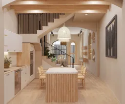 Phòng bếp, Phòng ăn - Nhà phố Nguyễn Kiệm Gò Vấp - Phong cách Wabi Sabi 