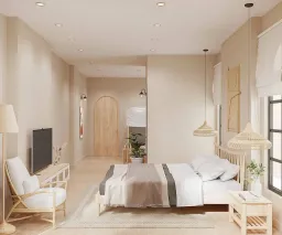 Phòng ngủ - Nhà phố Nguyễn Kiệm Gò Vấp - Phong cách Wabi Sabi 