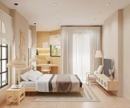 Phòng ngủ - Nhà phố Nguyễn Kiệm Gò Vấp - Phong cách Wabi Sabi 