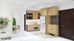 Phòng bếp, Lối vào - Căn hộ PiCity Quận 12 - Phong cách Color Block 