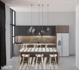 Phòng bếp, Sân thượng - Villa Dầu Tiếng (Bình Dương) - Phong cách Modern 