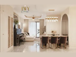 Phòng khách, Phòng ăn - Căn hộ The Peak Midtown M8 - Phong cách Neo Classic 