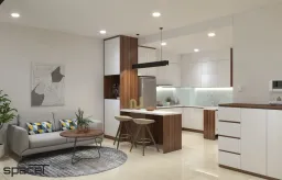 Phòng khách, Phòng bếp - Căn hộ Sunrise City Quận 7 - Phong cách Modern + Color Block 