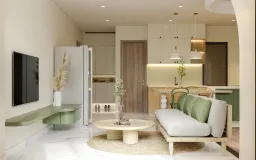 Phòng khách, Phòng bếp, Lối vào - Căn hộ Charm City Bình Dương - Phong cách Modern 