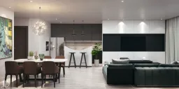 Phòng khách, Phòng bếp, Phòng ăn - Căn hộ Vinhomes Central Park Quận Bình Thạnh - Phong cách Modern 